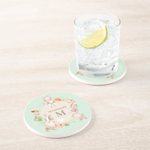 Dessous De Verre En Grès Monogramme Lapin lapins Floral Girl Personnalisé