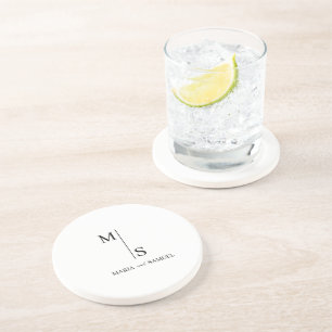 Dessous De Verre En Grès Monogramme mariage Élégant Simple Minimaliste