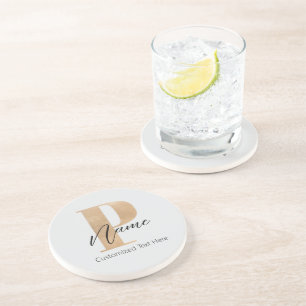 Dessous De Verre En Grès Monogramme moderne Initiale P & Nom Personnalisé
