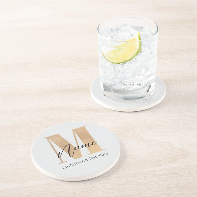 Dessous De Verre En Grès Monogramme moderne M & Nom initial Personnalisé (Côté)