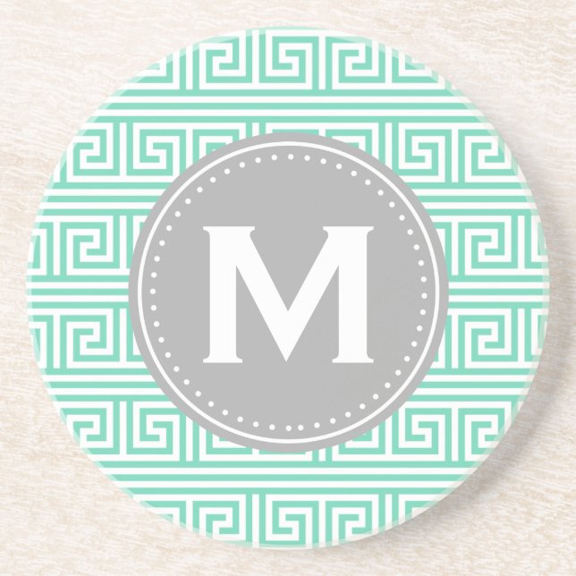 Dessous De Verre En Grès Monogramme Moderne Monnaie grecque Motif clé (Devant)