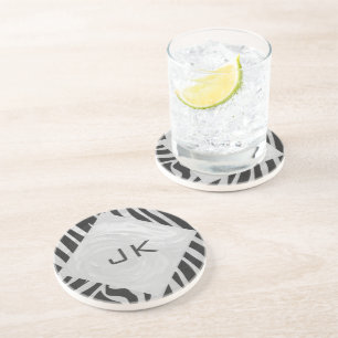 Dessous De Verre En Grès Monogramme noir et gris clair Zebra