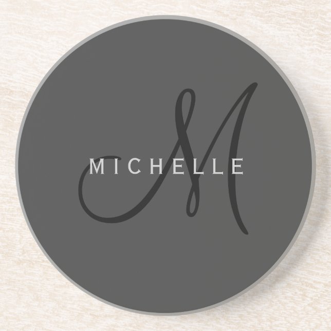 Dessous De Verre En Grès Monogramme noir professionnel Gris Votre nom (Devant)