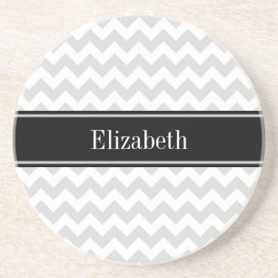 Dessous De Verre En Grès Monogramme nommé noir blanc gris de lt Chevron