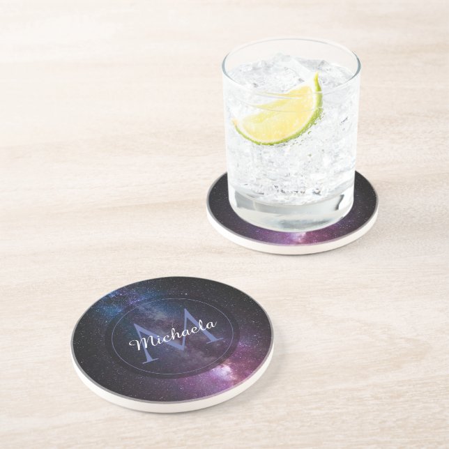 Dessous De Verre En Grès Monogramme personnalisable à voie lactée (Côté)