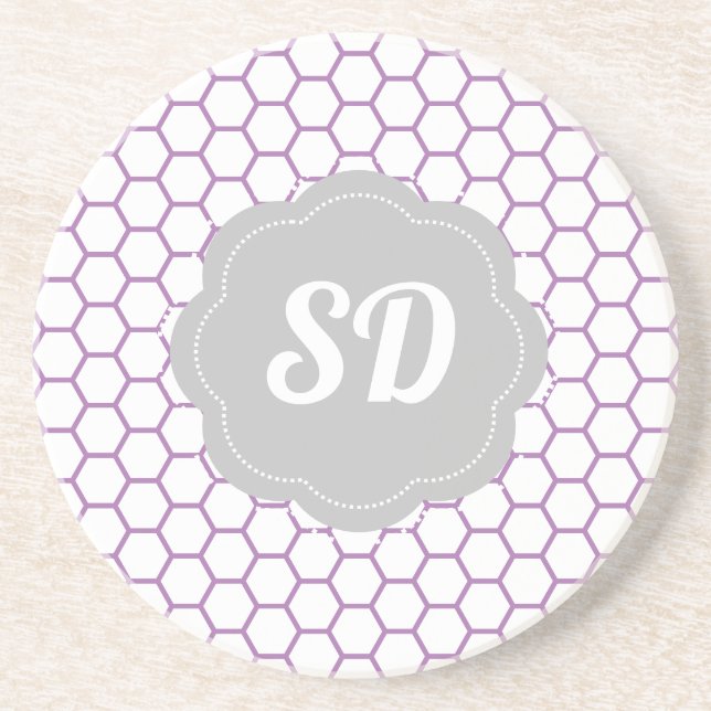 Dessous De Verre En Grès Monogramme personnalisé Clair Purple Honeycomb (Devant)