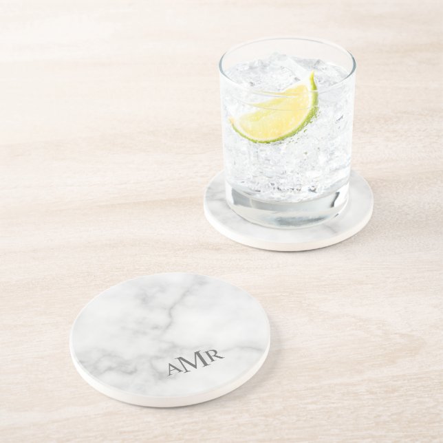 Dessous De Verre En Grès Monogramme Personnalisé Classique (Côté)