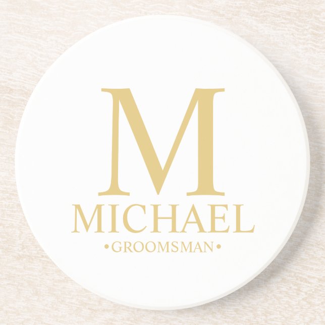 Dessous De Verre En Grès Monogramme personnalisé classique et nom Groomsman (Devant)