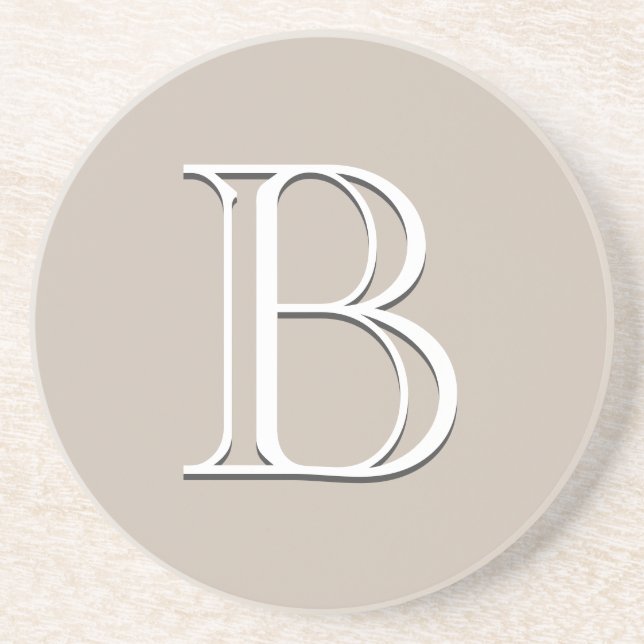 Dessous De Verre En Grès Monogramme personnalisé initiale neutre Tan (Devant)