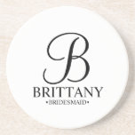 Dessous De Verre En Grès Monogramme personnalisé moderne et nom Bridesmaid<br><div class="desc">Cadeaux Bridesmaid personnalisés modernes avec monogramme personnalisé dans un style de police de script élégant avec nom et titre de bridesmaid dans le style de police serif classique. Parfait aussi pour femme de ménage d'honneur,  mère de la mariée et plus.</div>