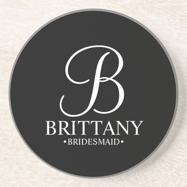 Dessous De Verre En Grès Monogramme personnalisé moderne et nom Bridesmaid (Devant)