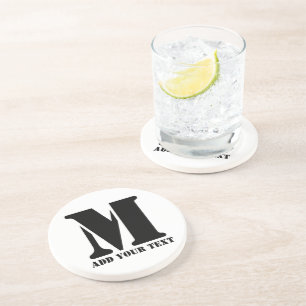 Dessous De Verre En Grès Monogramme personnalisé noir texte moderne personn