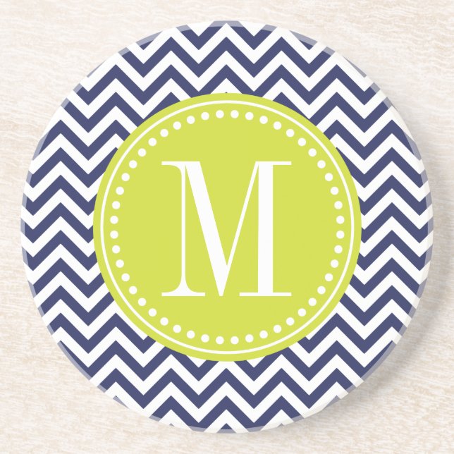 Dessous De Verre En Grès Monogramme personnalisé par zigzag de Chevron de (Devant)