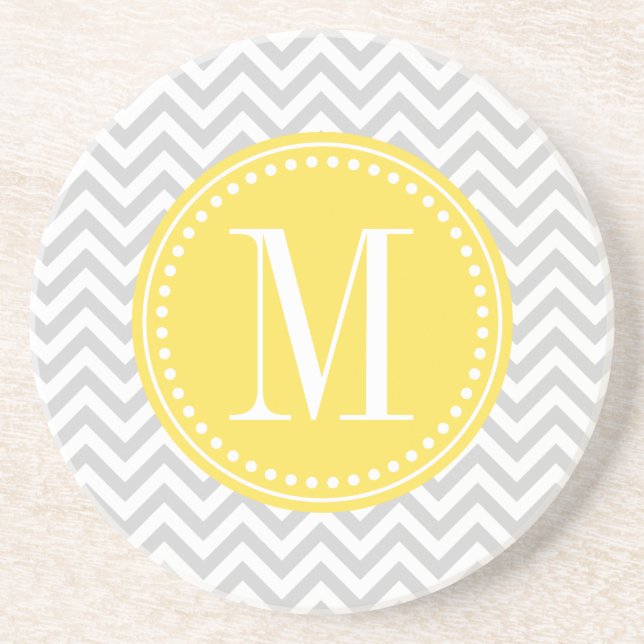 Dessous De Verre En Grès Monogramme personnalisé par zigzag gris-clair de (Devant)