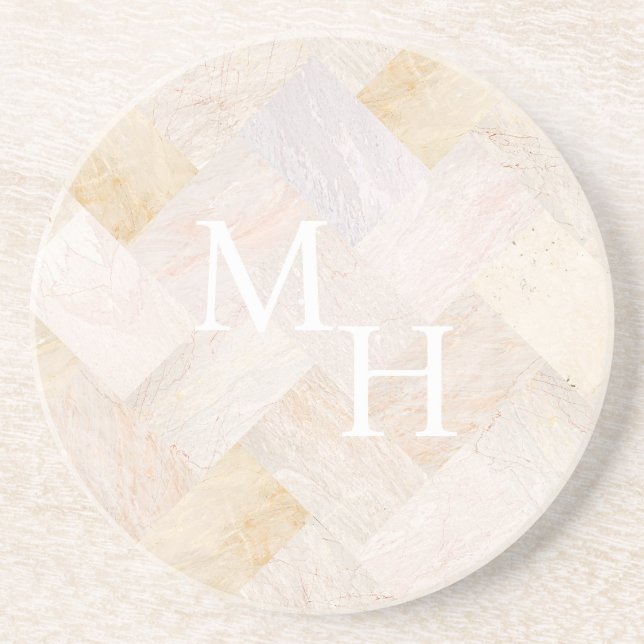 Dessous De Verre En Grès Monogramme personnalisé Sable Abstrait élégant mod (Devant)