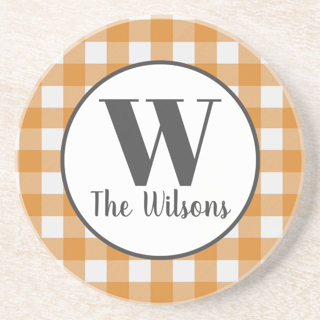 Dessous De Verre En Grès Monogramme Plaid de Buffalo blanc orange (Devant)