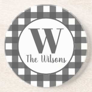 Dessous De Verre En Grès Monogramme Plaid de Buffle Blanc Gris Classique