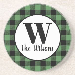 Dessous De Verre En Grès Monogramme Plaid de Buffle Noir Vert Classique