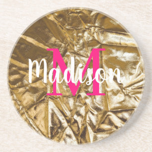 Dessous De Verre En Grès Monogramme rose doré personnalisé