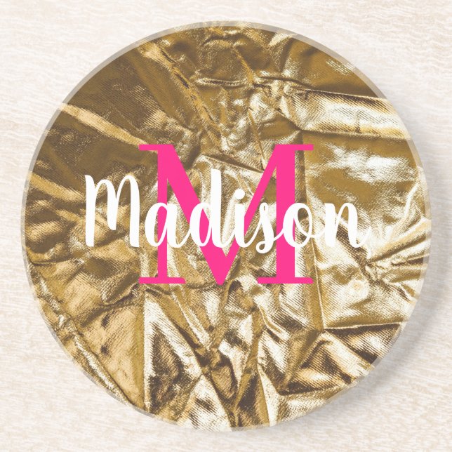 Dessous De Verre En Grès Monogramme rose doré personnalisé (Devant)