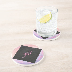 Dessous De Verre En Grès Monogramme rose et noir