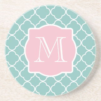 Dessous De Verre En Grès Monogramme rose vert clair de Quatrefoil