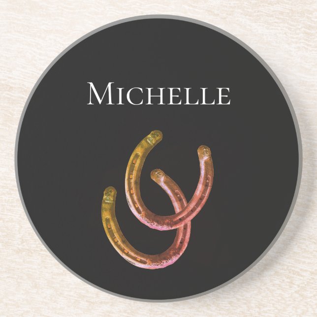 Dessous De Verre En Grès Monogramme rustique Lucky Horseshoes (Devant)