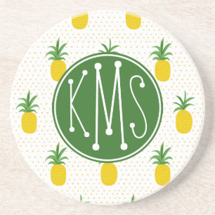 Dessous De Verre En Grès Monogramme tropical d'or des ananas  