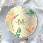 Dessous De Verre En Grès Monogramme Tropical Gold Foil Folial Foliage<br><div class="desc">Apportez un peu d'élégante hospitalité tropicale dans votre maison chaque fois que vous vous détendez avec votre boisson préférée avec ce dessous de verre de grès monogramme moderne et chic. Étonnant, sophistiqué, coloré, oiseaux d'aquarelle tropicale de fleurs de paradis, faux parties scintillant or, et script de calligraphie personnalisée avec un...</div>