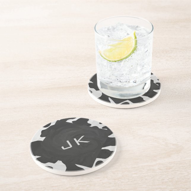 Dessous De Verre En Grès Monogramme vache noir et blanc (Côté)