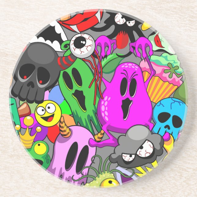 Dessous De Verre En Grès Monstres caractères mignons Motif d'Halloween (Devant)
