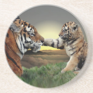 Dessous De Verre En Grès Montagnes russes Tigre et son petit