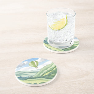 Dessous De Verre En Grès Montgolfière   Paysage aquarelle verte