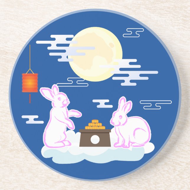 Dessous De Verre En Grès Moon Rabbit Mooncake Nuages Mooncake Festival à la (Devant)