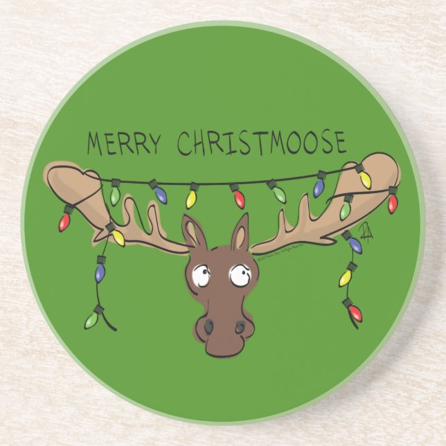 Dessous De Verre En Grès Moose Cute Funny Noël (Devant)