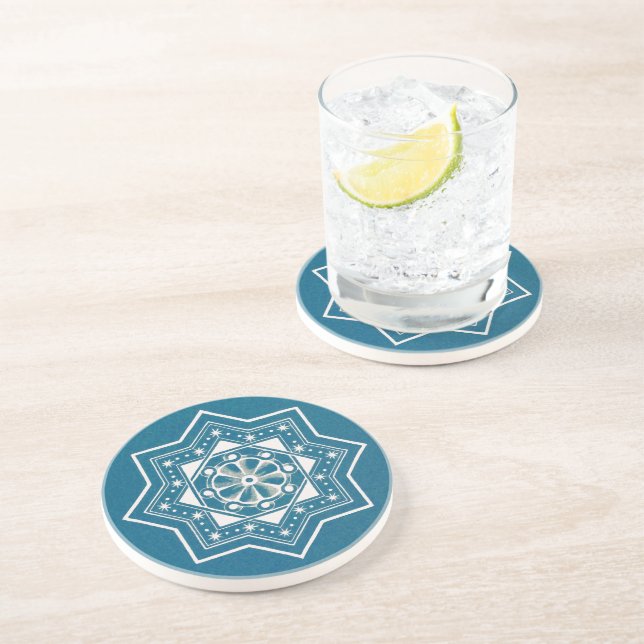 Dessous De Verre En Grès Moroccan Portuguese Blue Azulejos Tile Pattern (Côté)