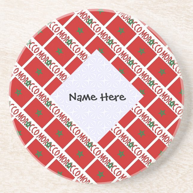 Dessous De Verre En Grès Morocco and Moroccan Flag Tiled Personalized  (Devant)