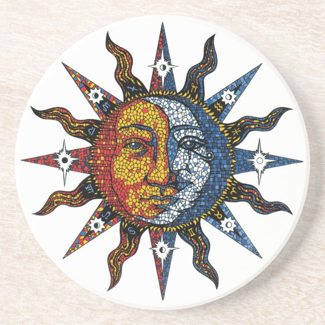 Dessous De Verre En Grès Mosaïque céleste Sun et lune (Devant)