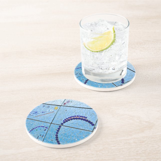Dessous De Verre En Grès Mosaïque de miroir bleu Abstrait (Côté)