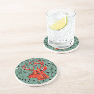 Dessous De Verre En Grès Mosaïque de silhouette de tête de cerf