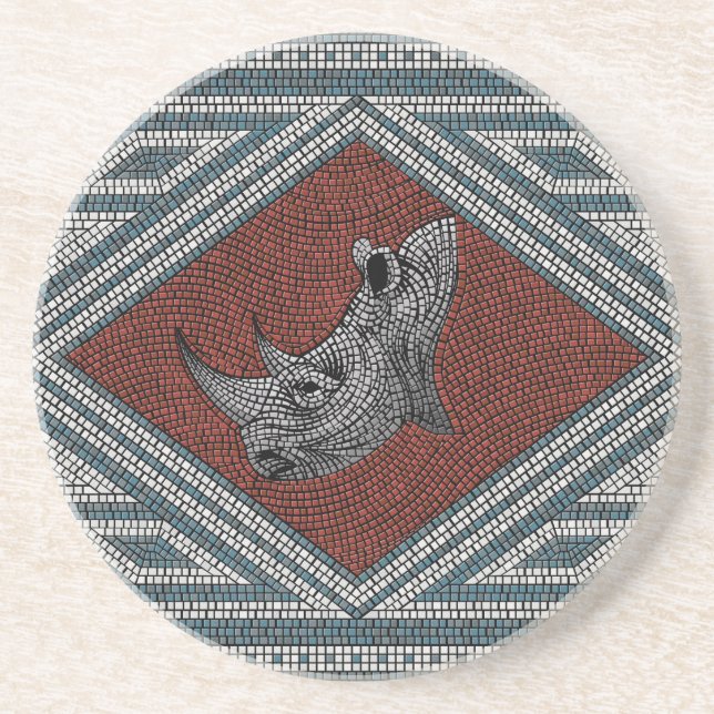 Dessous De Verre En Grès Mosaïque romaine de rhinocéros (Devant)