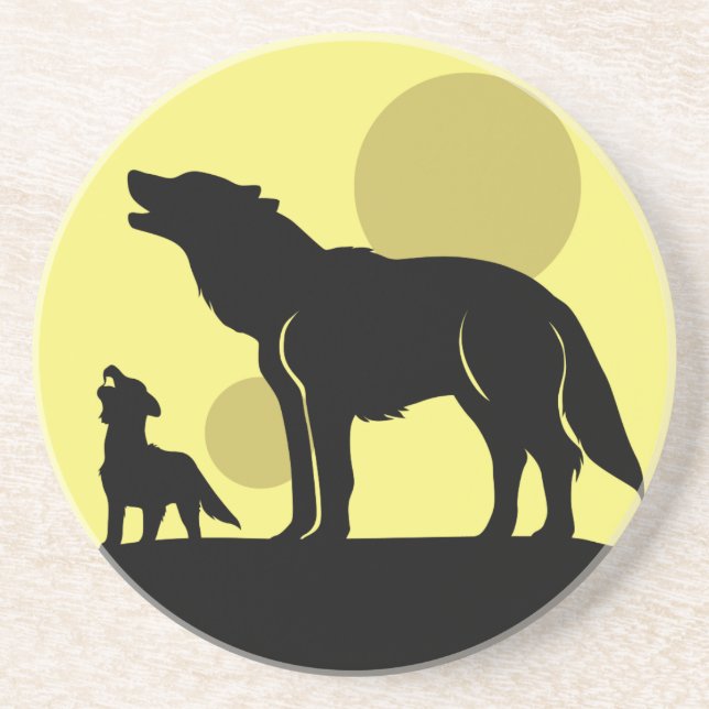 Dessous De Verre En Grès Mother and Wolf Pup (Devant)