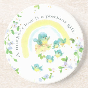 Dessous De Verre En Grès Mother's Day Blue Love Birds