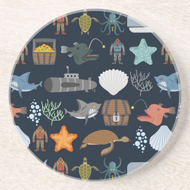 Dessous De Verre En Grès Motif 1 d'habitants d'océan (Devant)