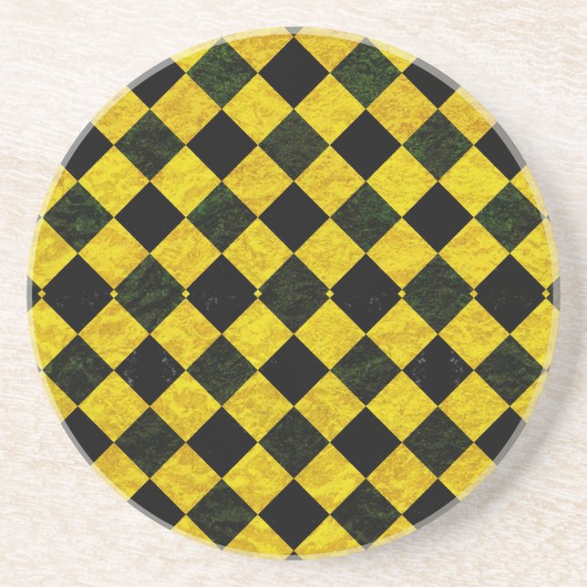 Dessous De Verre En Grès Motif à carreaux noir et jaune (Devant)