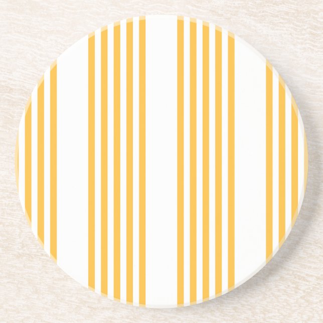 Dessous De Verre En Grès Motif à cinq bandes jaune et blanc ensoleillé (Devant)