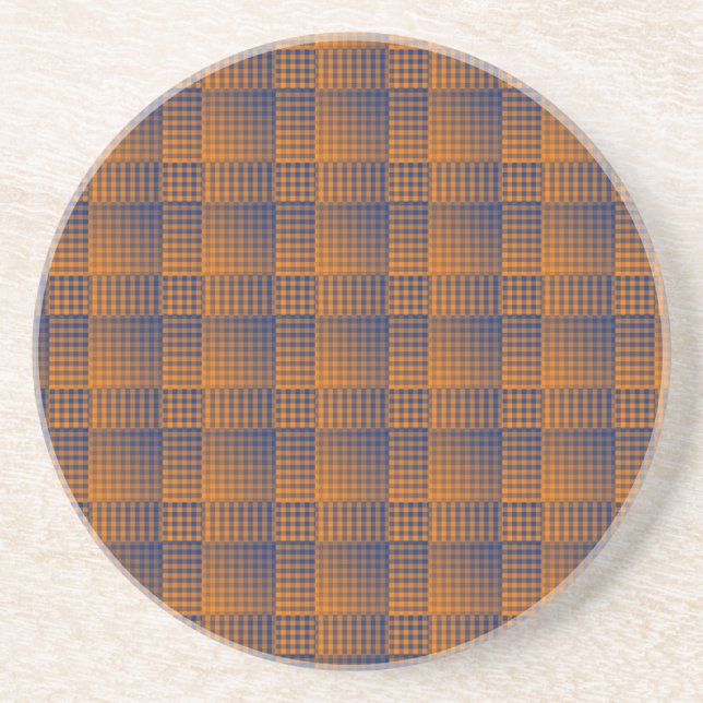 Dessous De Verre En Grès Motif abstrait à carreaux orange et violet (Devant)