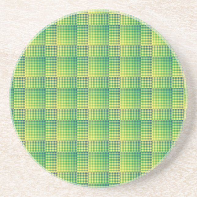 Dessous De Verre En Grès Motif Abstrait à Damier Vert Bleu (Devant)