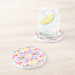 Dessous De Verre En Grès Motif abstrait coloré sur une assiette ronde
