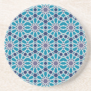 Dessous De Verre En Grès Motif Abstrait En Bleu Et Gris
